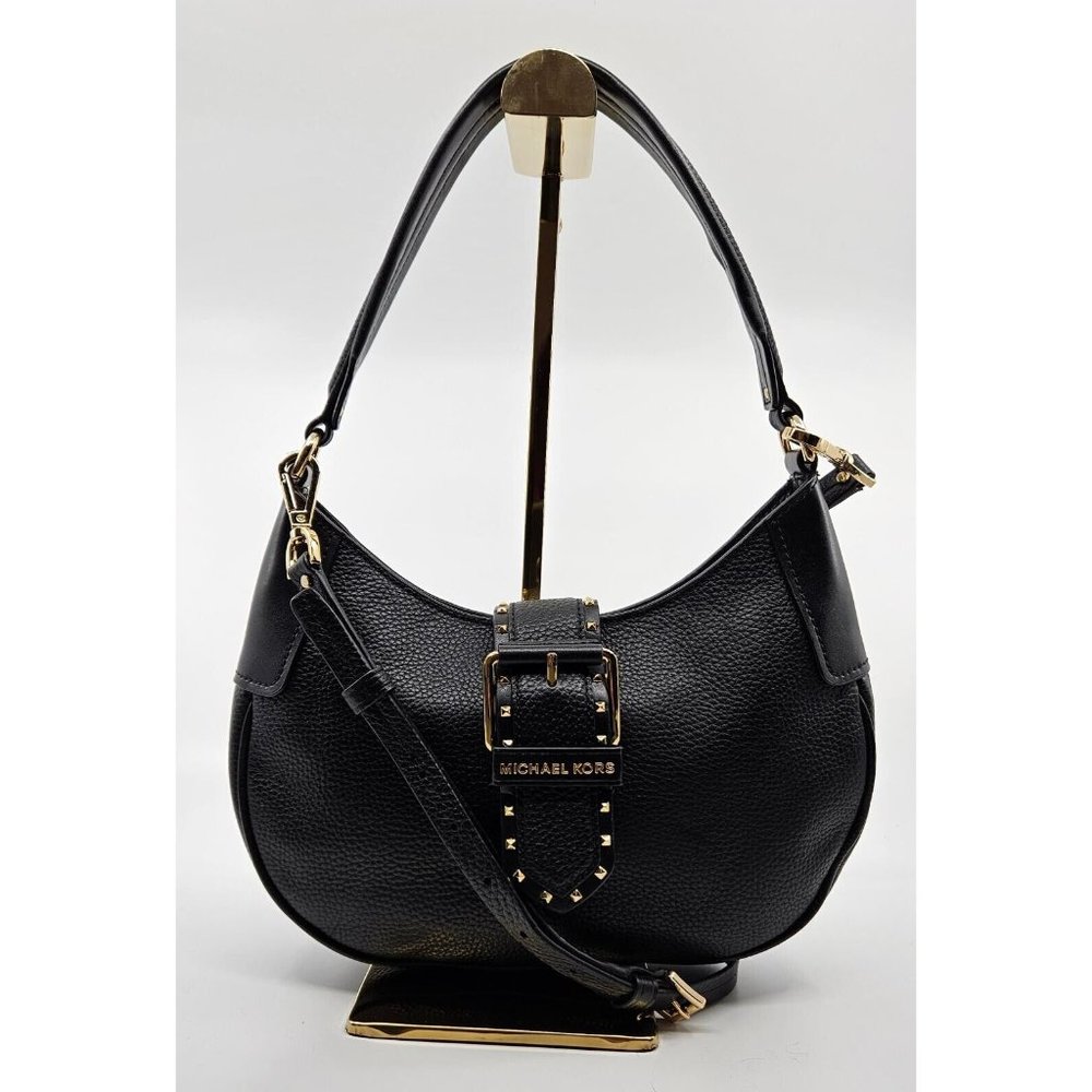Michael Kors Lillian Black Pebbled Leather Shoulder Bag Crossbody Handbag Purse